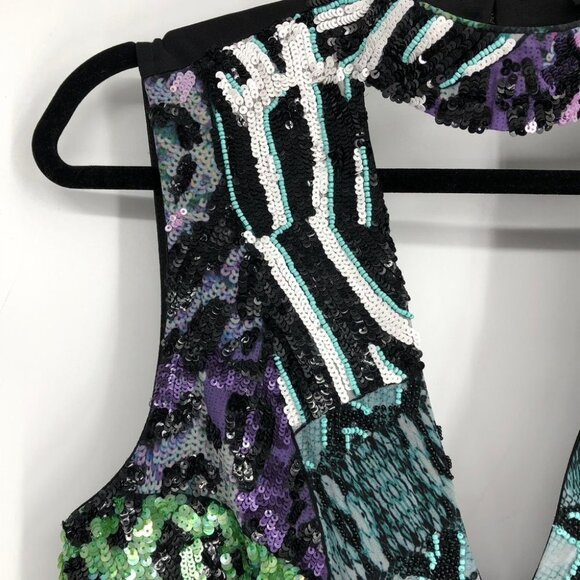 Marciano Animalesque Glow Sequin Cutout Halter Neck V-neck Mini Dress size  XS - Picture 7 of 16